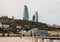 Azerbaijan, Baku- April 15, 2017; beautiful, high-rise, elegant buildings standing on a high mountain. R eflection of the city a n