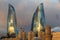 Azerbaijan. Baku. View at city landscape. Flame towers
