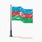 Azerbaijan flag with scratches, vector flag of Azerbaijan waving on flagpole with shadow.