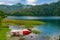 Azerbaijan, Goygol: Panoramic view landscape scenery on famous Lake near Ganja