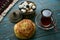 Azerbaijan national pastry Gogal and glass of black tea