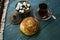 Azerbaijan national pastry Gogal and glass of black tea