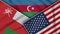 Azerbaijan United States of America Oman Flags Together Fabric Texture Illustration