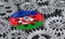 Azerbaijani flag on the gearwheel, business industrial concept. 3D rendering