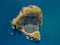 Azores aerial panoramic view. Top view of Islet of Vila Franca do Campo. Crater of an old underwater volcano. Sao Miguel island, A