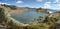 Azores coastline landscape with volcanic island. Ilheu da Vila.