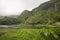 Azores landscape in Flores island. Waterfalls in Pozo da Alagoin