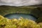 Azores landscape with lake in Flores island. Caldeira Funda. Portugal. Horizontal