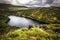 Azores landscape with lake in Flores island. Caldeira Funda. Portugal. Horizontal