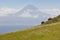 Azores landscape. Pico mountain view from Sao Jorge island. Port