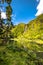 Azores landscape with waterfalls and cliffs in Flores island. Portugal.