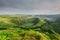 Azores panoramic view of natural landscape, wonderful scenic island of Portugal. Beautiful lagoons in volcanic craters and green f