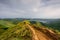 Azores panoramic view of natural landscape, wonderful scenic island of Portugal. Beautiful lagoons in volcanic craters and green f