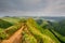 Azores panoramic view of natural landscape, wonderful scenic island of Portugal. Beautiful lagoons in volcanic craters and green f