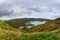 Azores, Portugal. Beautiful lagoon on the island of Sao Miguel, travel destination. Breathtaking natural landscape in the backgrou