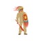 Aztec armed warrior man character wearing in animal skin vector Illustration on a white background