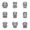 Aztec idol icon set, outline style