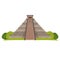 Aztec pyramid with green bushes at base on white. Realistic vector