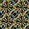 Aztec style tribal ethnic geometric vector seamless pattern. Ornamental zigzag design on black background. Repeat patterned