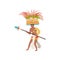 Aztec warrior man character in traditional clothes and headdress with spear vector Illustration on a white background