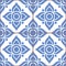 Azujelo Lisbon tile vector pattern - Lisbon tiles seamless design with flowers , tile decor in navy blue - Portuguese retro tile o