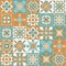 Azulejo talavera portuguese ceramic tile traditional floral pattern, green mint orange retro background