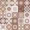 Azulejo talavera spanish ceramic tiles floral symmetrical traditional pattern, brown beige monochrome illustration