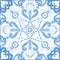 Azulejo tile pattern, Portuguese Spanish Italian traditional mosaic, Mediterranean elegance blue design illustration