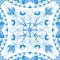 Azulejo tile pattern, Portuguese Spanish Italian traditional mosaic, Mediterranean elegance blue design illustration