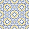 Azulejos blue and white mediterranean seamless tile pattern.