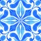 Azulejos - Portuguese tile blue watercolor pattern. Traditional ornament.