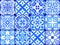 Azulejos - Portuguese tiles blue watercolor pattern. Variety tiles collection.