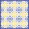 Azulejos tile bandana. Traditional Portuguese Mosaic tile decoration. Watercolor blue and yellow artwork.