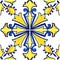 Azulejos tile. Traditional Portuguese Mosaic tile decoration. Watercolor blue and yellow artwork.