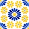 Azulejos tile. Traditional Portuguese Mosaic tile decoration. Watercolor blue and yellow flowers artwork.