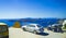 Azure Caldera seascape and cruise ships Santorini landscape Greece
