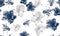 Azure Hibiscus Jungle. Blue Flower Foliage. Indigo Seamless Design. Gray Watercolor Wallpaper. Pattern Wallpaper. Tropical Foliage