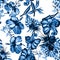 Azure Hibiscus Wallpaper. Indigo Flower Backdrop. Beryl Seamless Set. Watercolor Set. Pattern Painting. Blue Tropical Painting. Ex