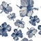 Azure Hibiscus Wallpaper. Indigo Seamless Set. Cobalt Flower Plant. Grey Watercolor Print. Navy Pattern Illustration. Blue Tropica