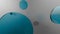 Azure metal and opaque circles and cylinders on colored background. Abstract background for graphic design with transparent glass