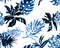 Azure Monstera Leaves. Blue Banana Leaf Foliage. Navy Seamless Decor. Cobalt Pattern Jungle. Indigo Watercolor Decor. Tropical Set