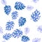 Azure Monstera Pattern Design. Seamless Monstera. Blue Watercolor Backdrop. Tropical Painting. Floral Texture. Summer Illustration