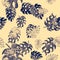 Azure Monstera Pattern Foliage. Seamless Backdrop. Navy Watercolor Palm. Tropical Design. Floral Palm. Summer Decor.Vintage Foliag