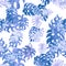 Azure Monstera Pattern Foliage. Seamless Palm. Navy Watercolor Palm. Tropical Plant. Floral Monstera. Summer Illustration.Vintage