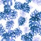 Azure Monstera Pattern Jungle. Seamless Monstera. Blue Watercolor Backdrop. Tropical Texture. Floral Plant. Summer Background.Vint