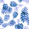 Azure Monstera Pattern Wallpaper. Seamless Design. Indigo Watercolor Leaf. Tropical Foliage. Floral Jungle. Summer Garden.Vintage