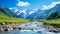 Azure river in Caucasus mountains. Spectacular summer scene of Upper Svaneti, Georgia, Europe.Beauty of nature concept background