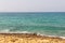 Azure sea sunny bright day wild stone coast mediterranean sea panoramic view
