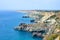 Azure water, wild beach, beautiful rocks and bay near Grape cape. Cape Fiolent, Sevastopol, Crimea