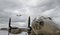 B-29 Bomber with Modern Passenger Jet Overhead